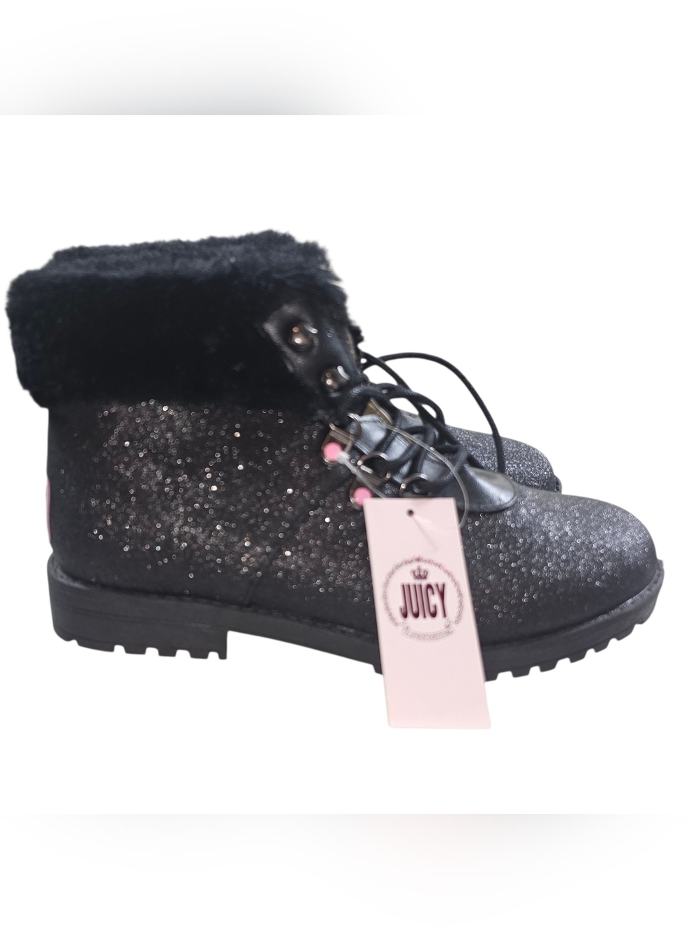 Juicy Couture Castro Valley Black Glitter Fur Lined A Kle Boots Booties In 5 NWT